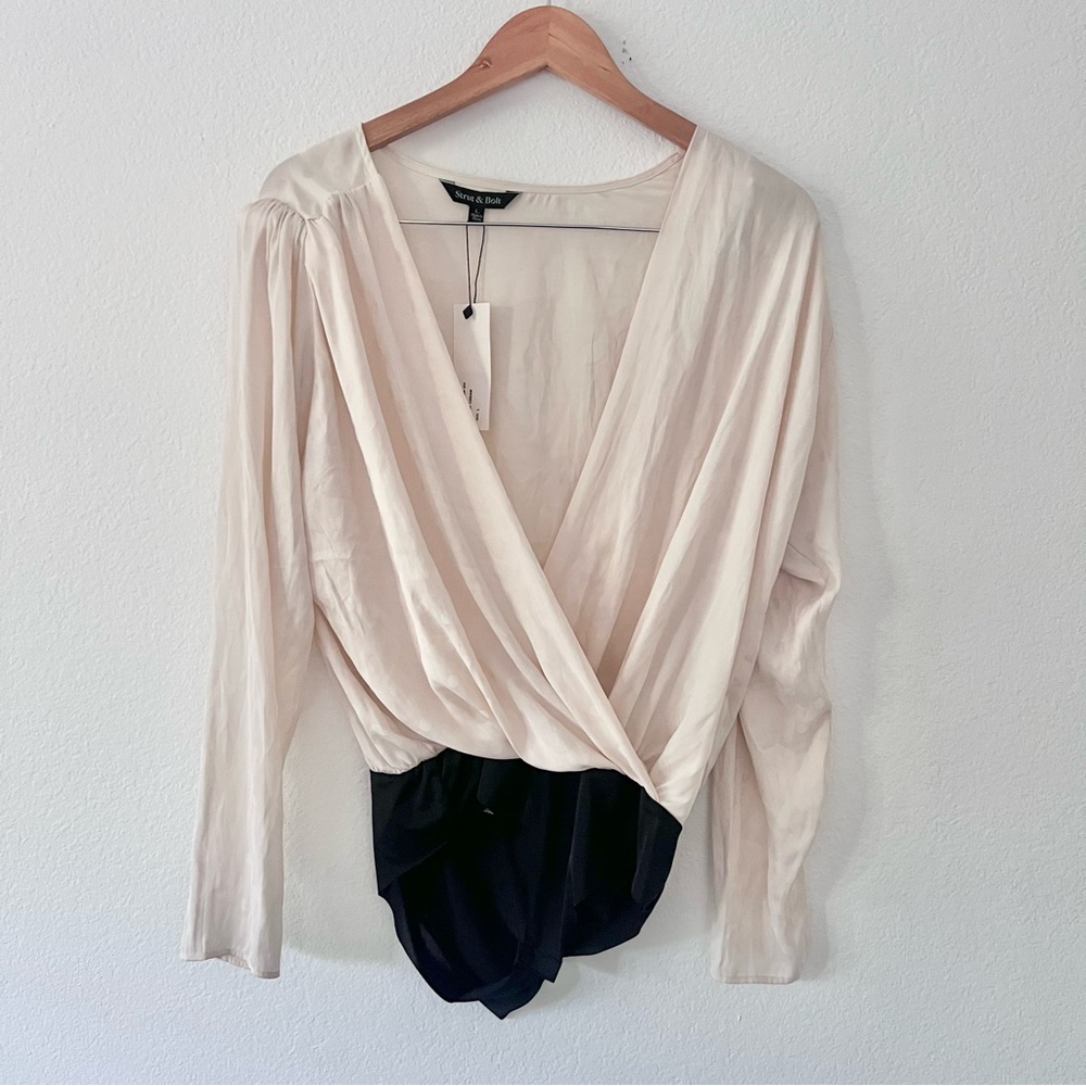 Rails & Row Cream Wrap-Front Long Sleeve Bodysuit